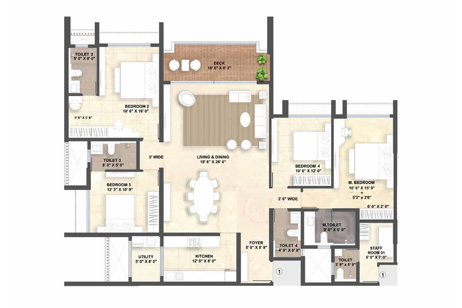 VATIKA SOVEREIGN PARK 4 BHK + Utility Floor Plan